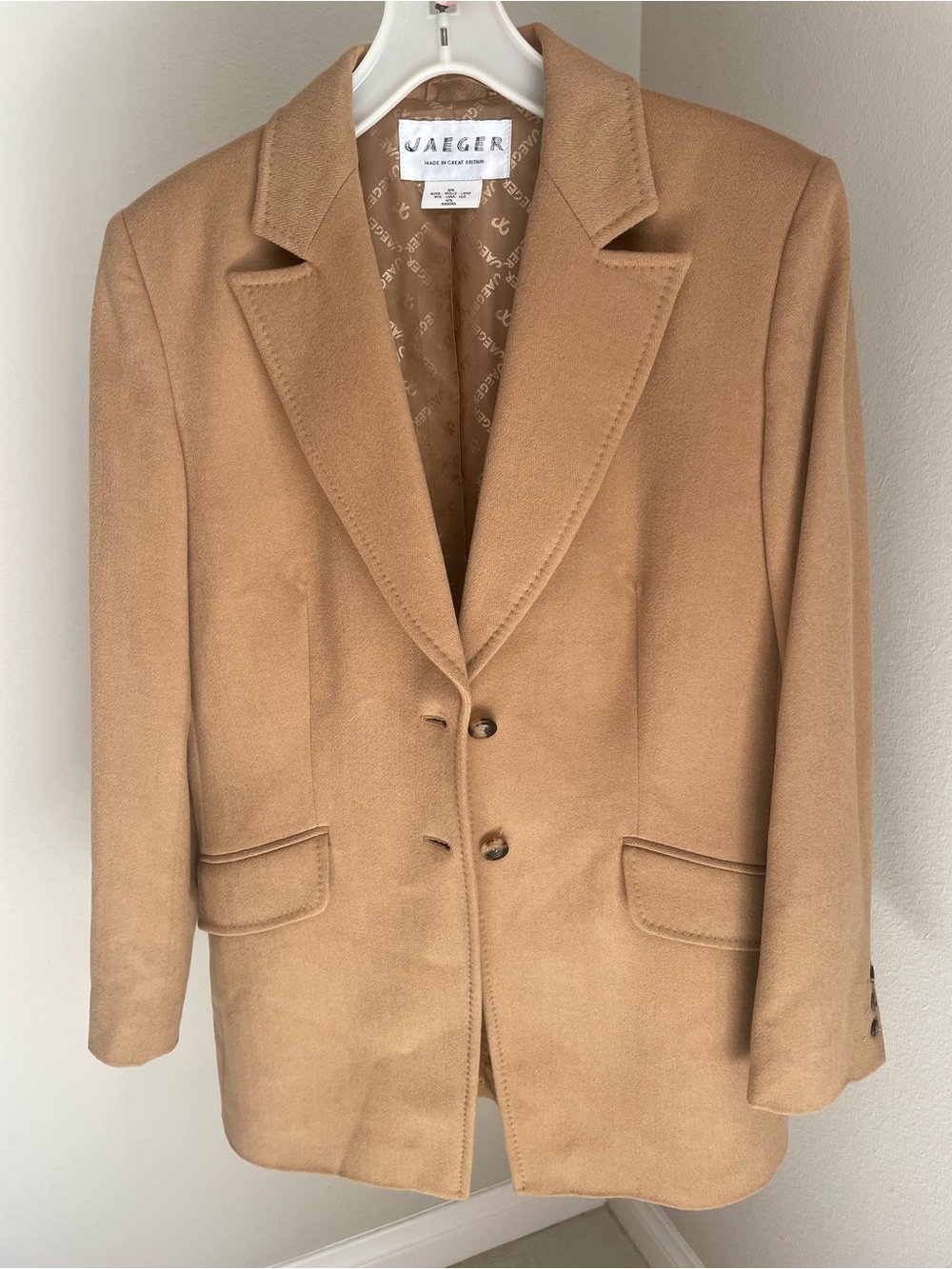 Jaeger Women's Camel Blazer Jacket and Plaid Skirt